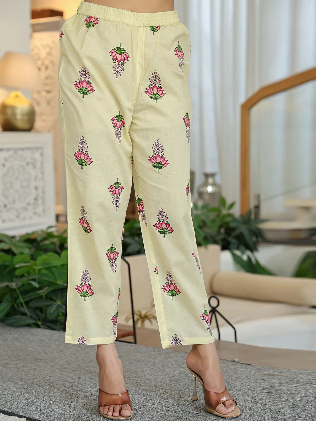 Yellow Cotton Kalidaar Kurta Dupatta Set