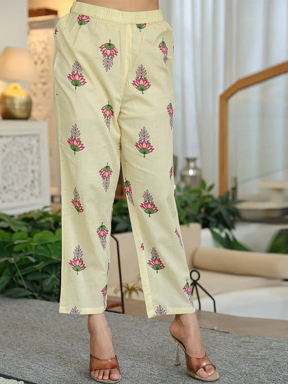 Yellow Cotton Kalidaar Kurta Dupatta Set