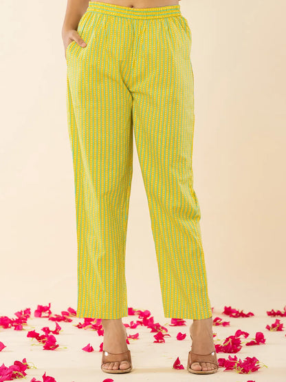 Yellow Cotton Sequins Work Straight Kurta Dupatta Pant Set