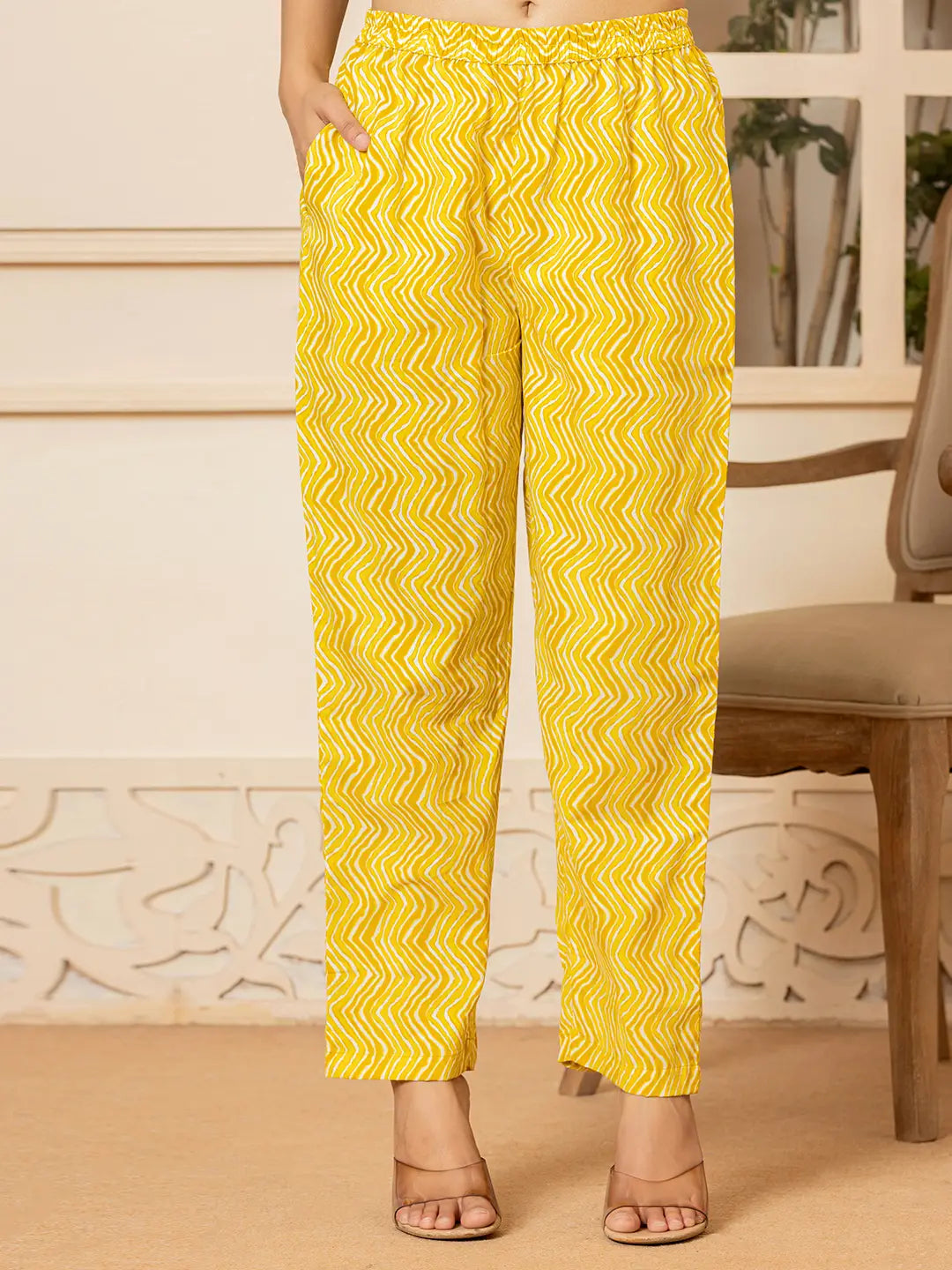 Yellow Embroidered Pure Cotton Anarkali Kurta Trouser With Dupatta Set