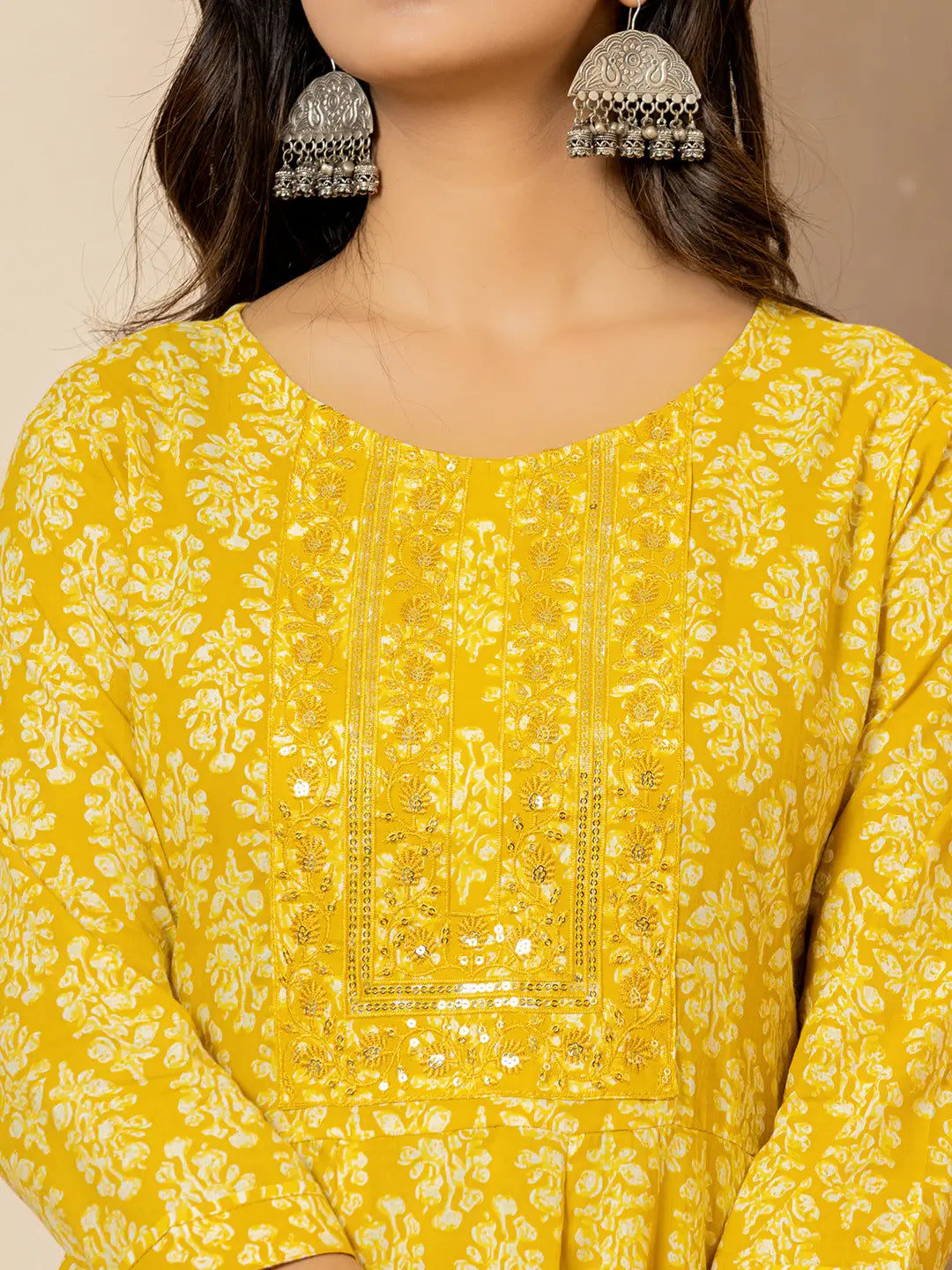 Yellow Embroidered Pure Cotton Anarkali Kurta Trouser With Dupatta Set