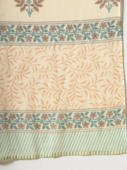 Yellow Floral Print Cotton Sequins Work Kurta Set With Pant & Dupatta