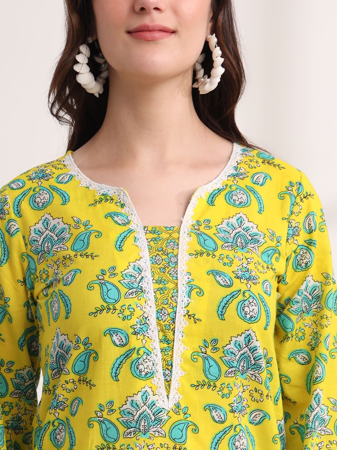 Yellow Floral Print Pakistani Style Kurta Trouser And Dupatta Set