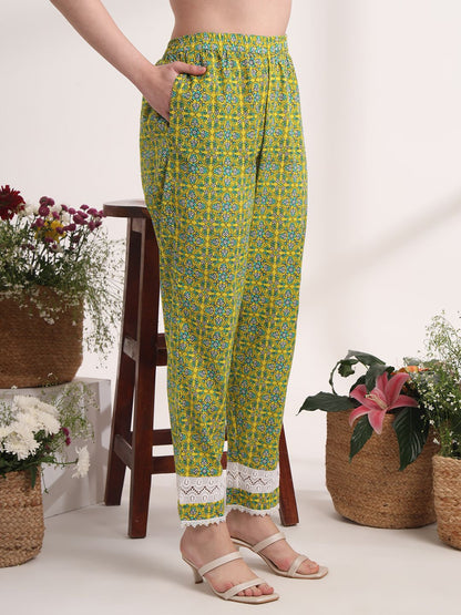 Yellow Floral Print Pakistani Style Kurta Trouser And Dupatta Set