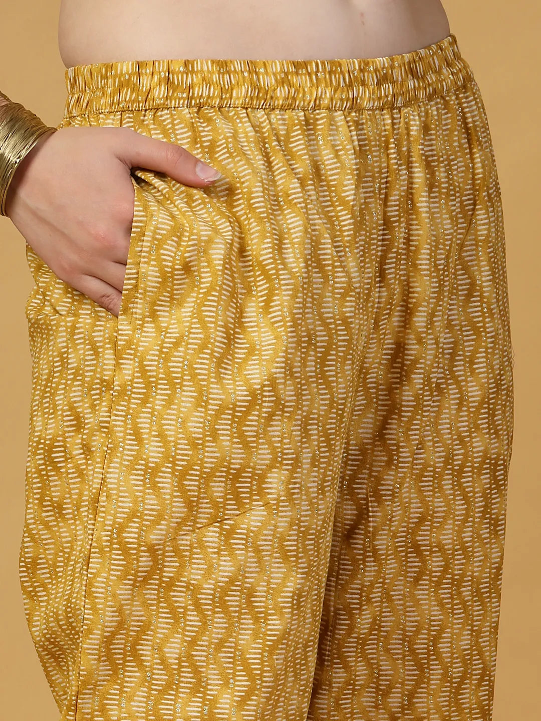 Yellow Floral Print Thread-Work Straight Kurta Trouser Dupatta Set