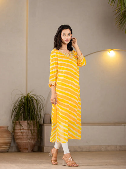 Yellow Georgette Lahiya Embroidery Kurta