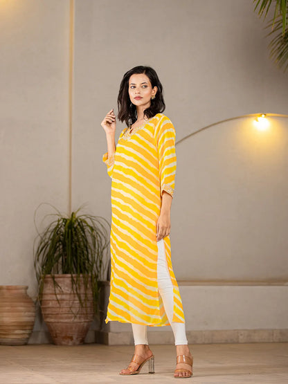 Yellow Georgette Lahiya Embroidery Kurta