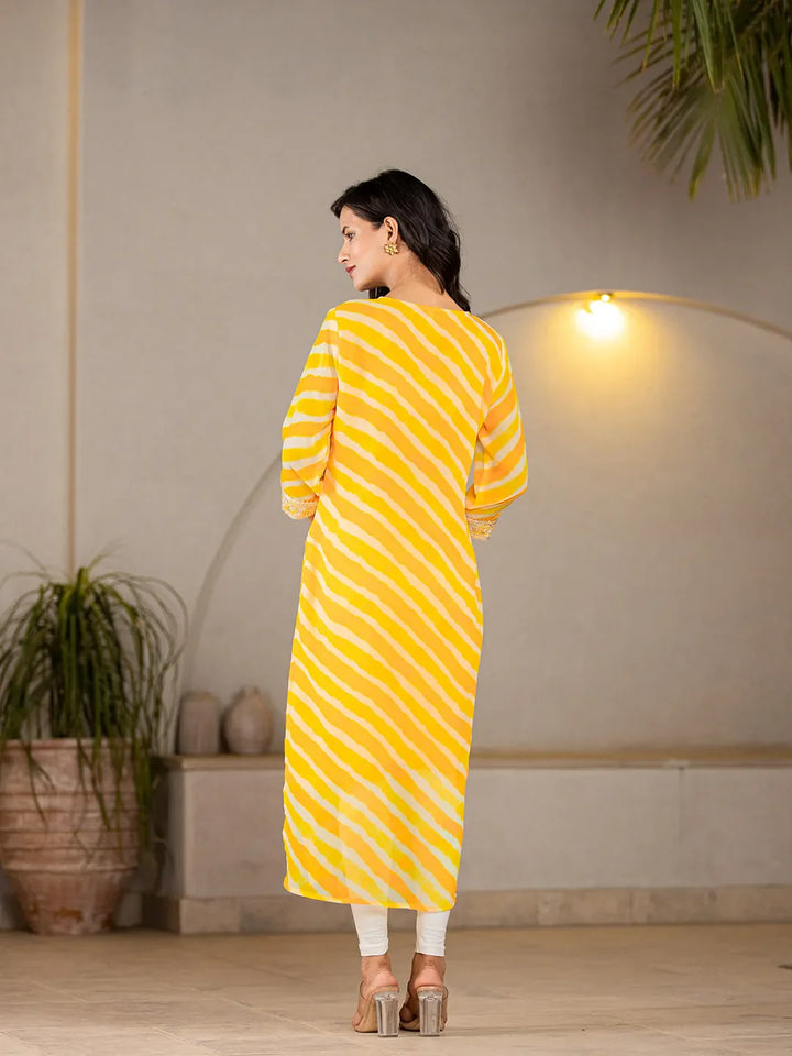 Yellow Georgette Lahiya Embroidery Kurta