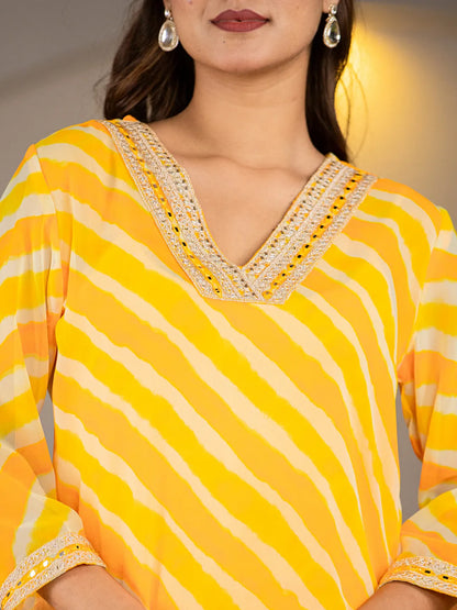 Yellow Georgette Lahiya Kurta