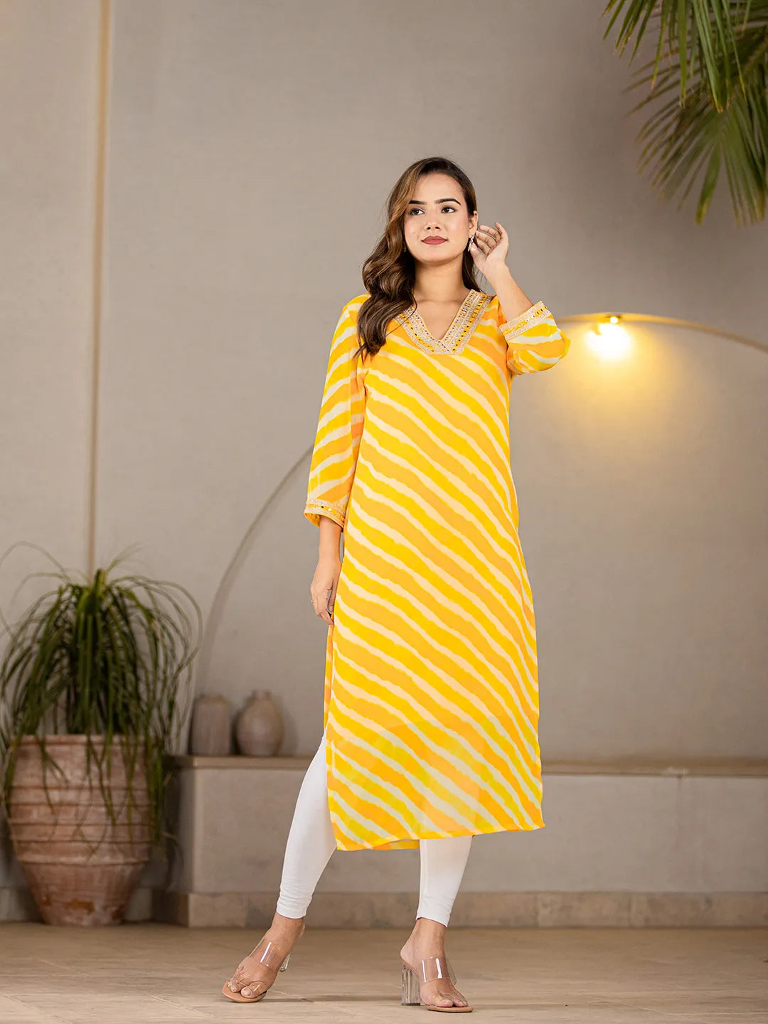 Yellow Georgette Lahiya Kurta