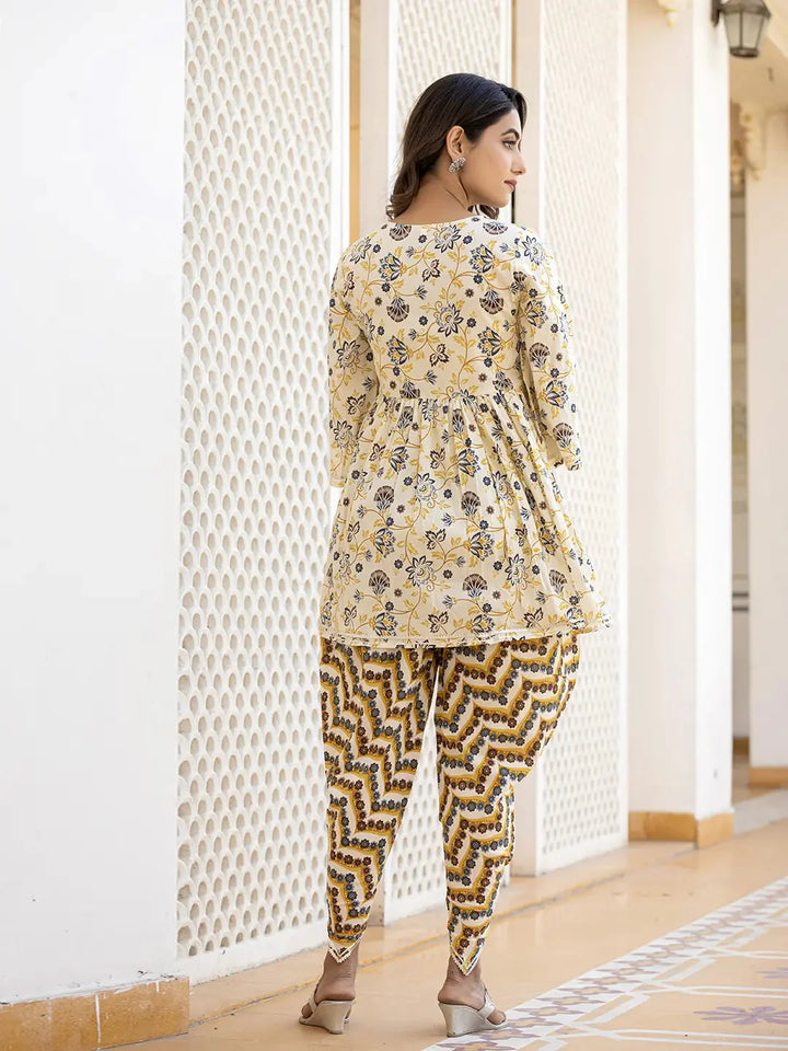 Yellow Gotta Patti Kurti with Dhoti Pants Set