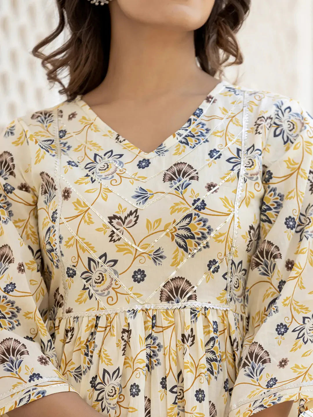 Yellow Gotta Patti Kurti with Dhoti Pants Set