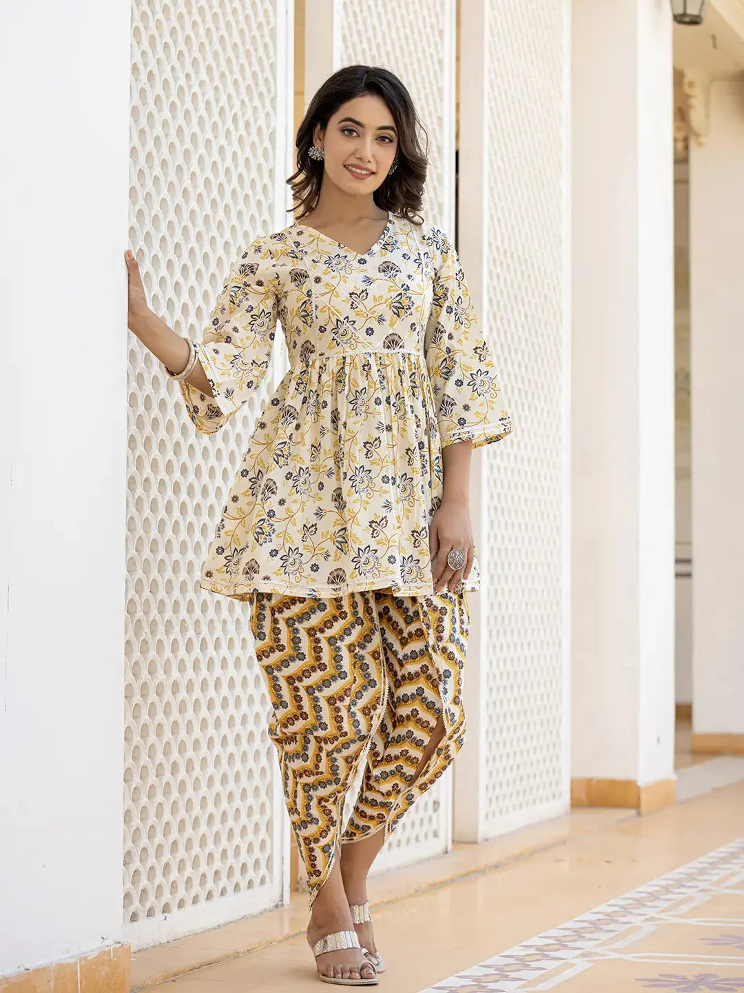Yellow Gotta Patti Kurti with Dhoti Pants Set