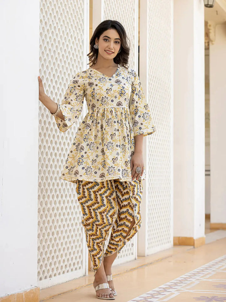 Yellow Gotta Patti Kurti with Dhoti Pants Set