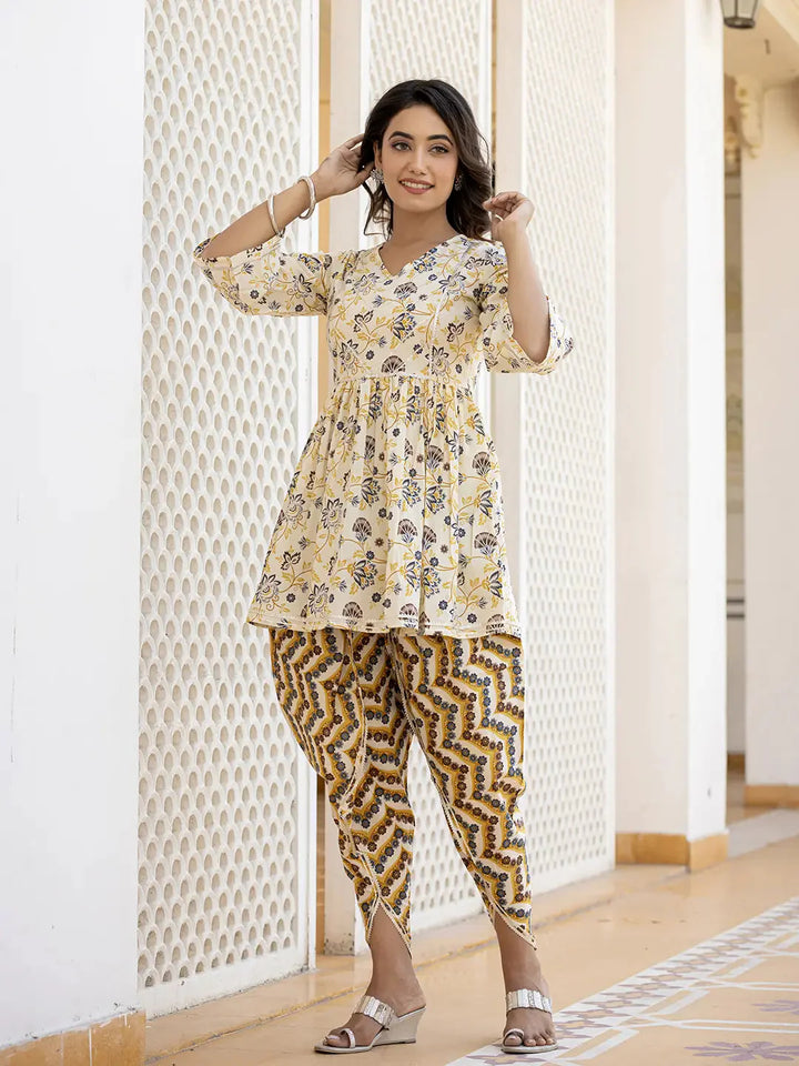 Yellow Gotta Patti Kurti with Dhoti Pants Set
