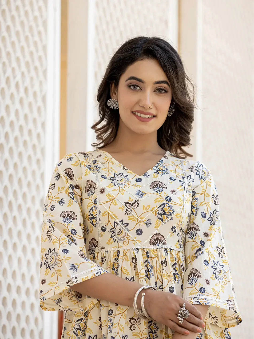 Yellow Gotta Patti Kurti with Dhoti Pants Set