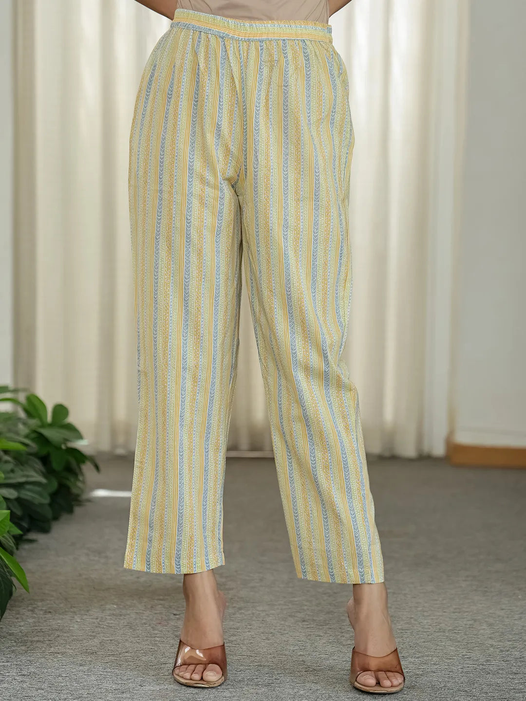 Yellow Pure Cotton Floral Print Kurta Dupatta Pant Set