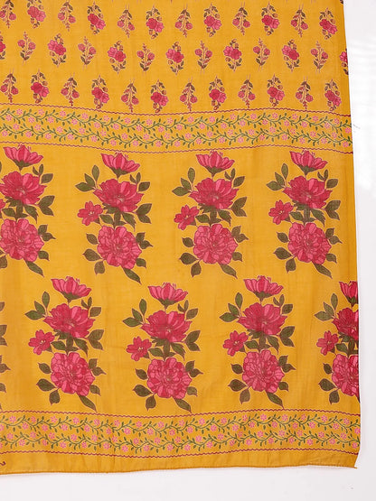 Yellow Pure Cotton Floral Sequins Work Kurta Dupatta Set