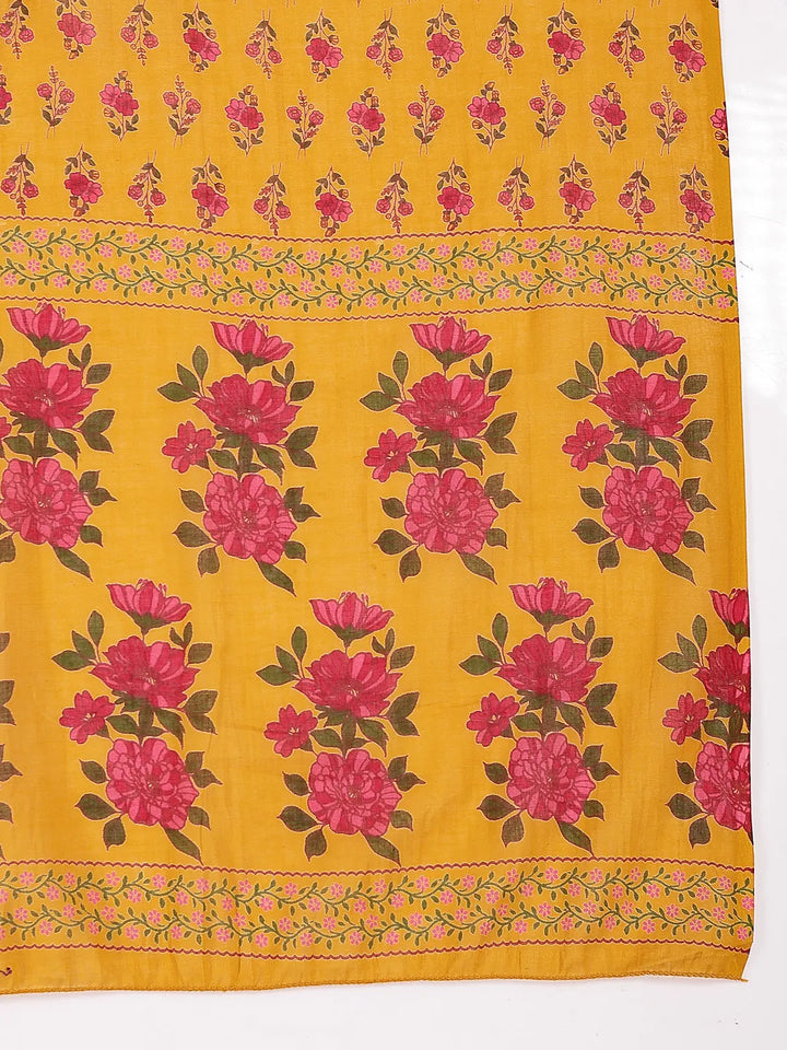 Yellow Pure Cotton Floral Sequins Work Kurta Dupatta Set