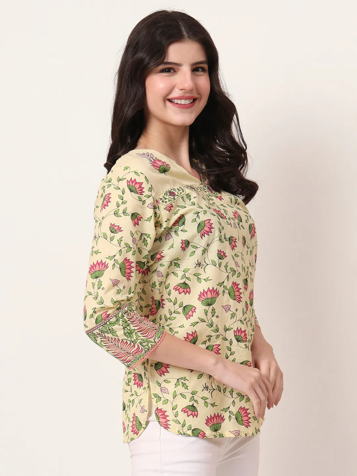 Yellow Pure Cotton Peplum Top
