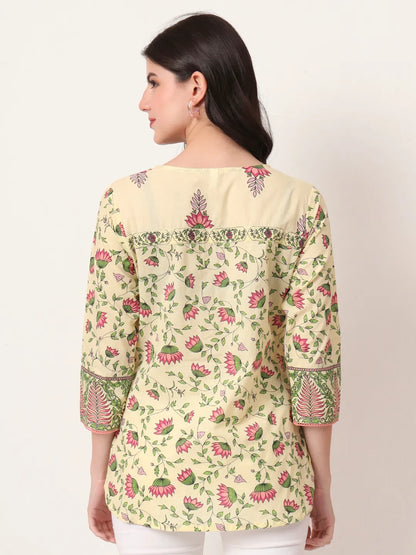 Yellow Pure Cotton Peplum Top