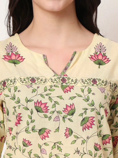 Yellow Pure Cotton Peplum Top