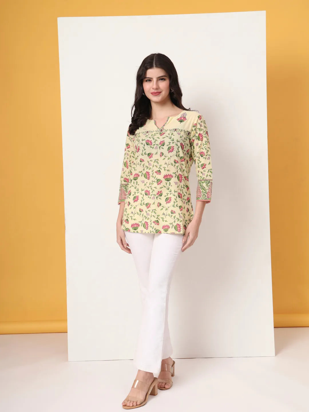 Yellow Pure Cotton Peplum Top
