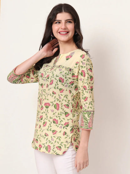 Yellow Pure Cotton Peplum Top