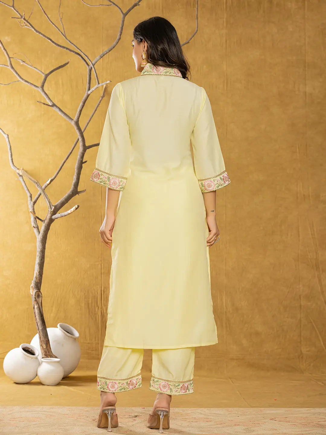 Yellow Silk Blend Pakistani Style Kurta Dupatta Set
