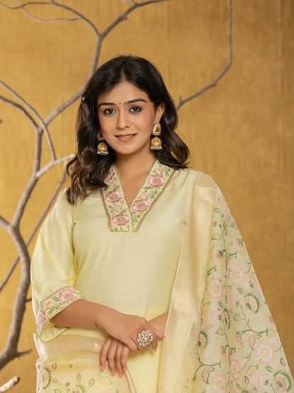 Yellow Silk Blend Pakistani Style Kurta Dupatta Set