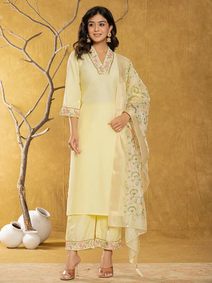 Yellow Silk Blend Pakistani Style Kurta Dupatta Set