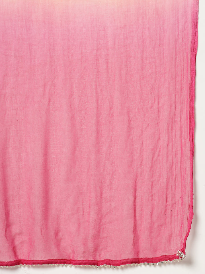Woven Design &amp; Embroidered Cotton Blend Straight Kurta with Pant &amp; Dupatta