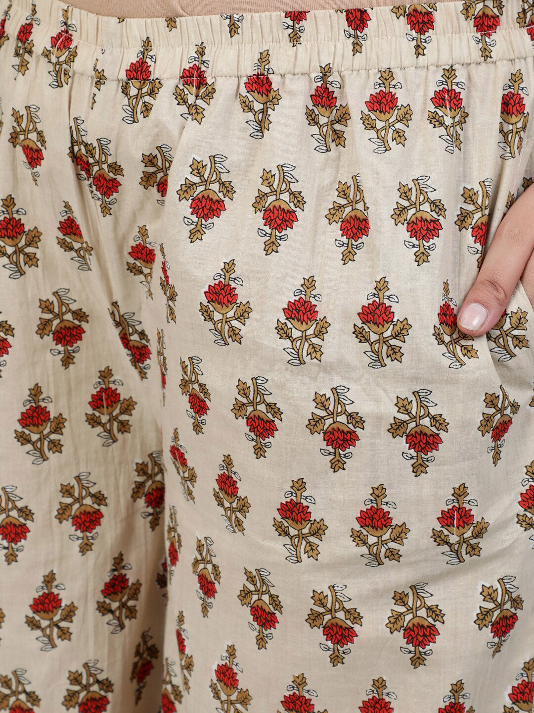 Plus Size Women Cream Printed Straight Kurta With Palazo & Dupatta