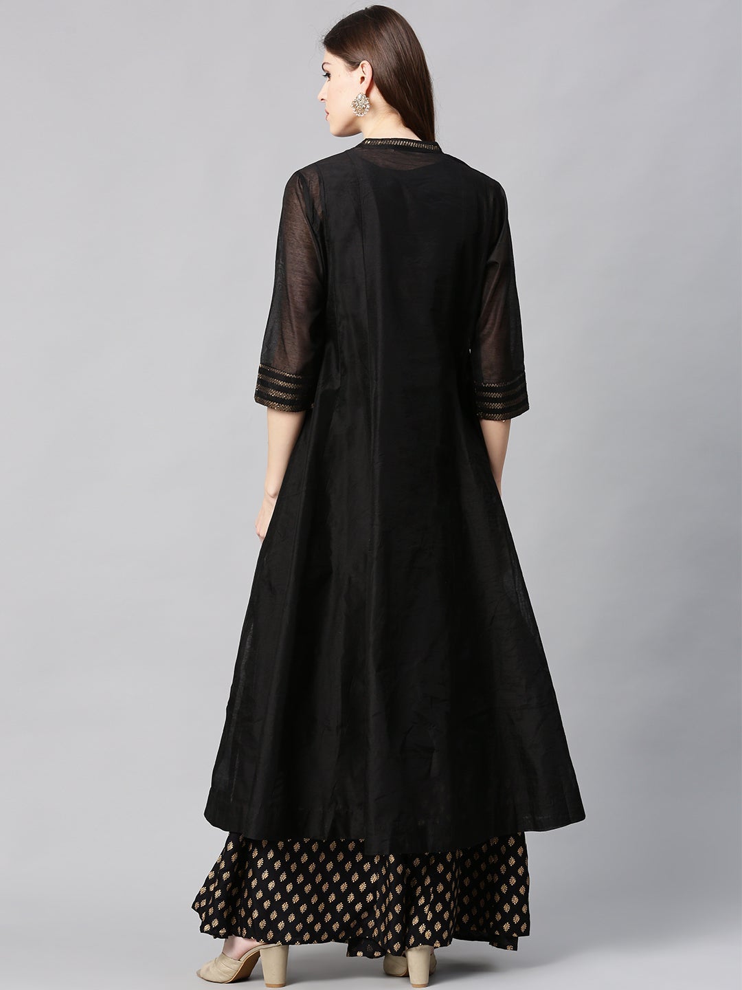 Black Chanderi Silk Solid Anarkali Kurta