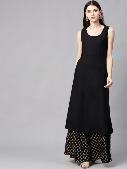 Black Chanderi Silk Solid Anarkali Kurta