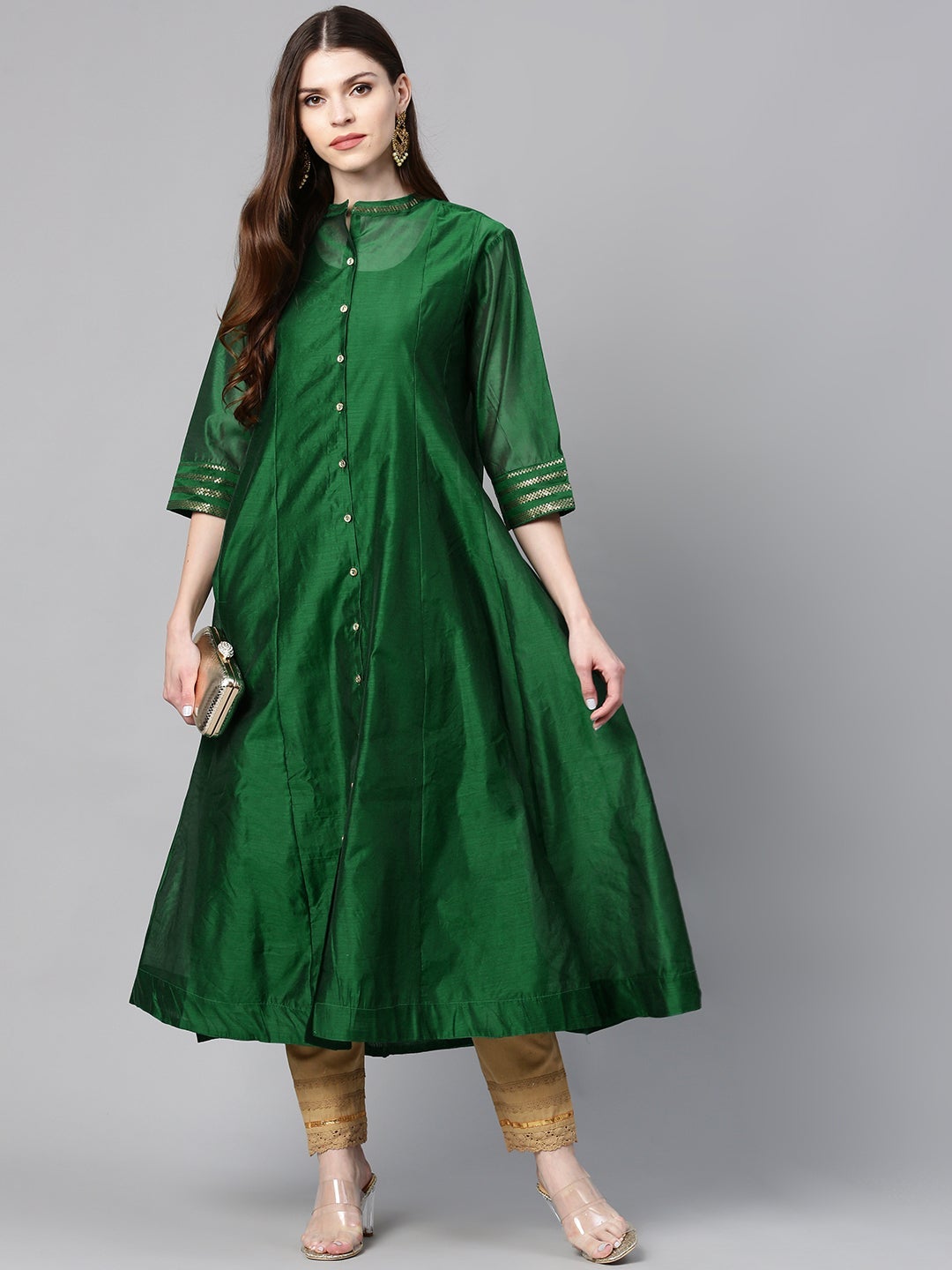 Jadegreen Chanderi Silk Solid Anarkali Kurta