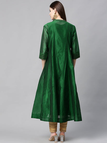 Jadegreen Chanderi Silk Solid Anarkali Kurta