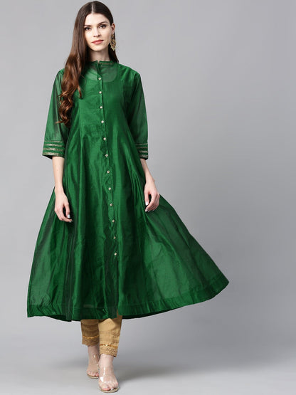 Jadegreen Chanderi Silk Solid Anarkali Kurta