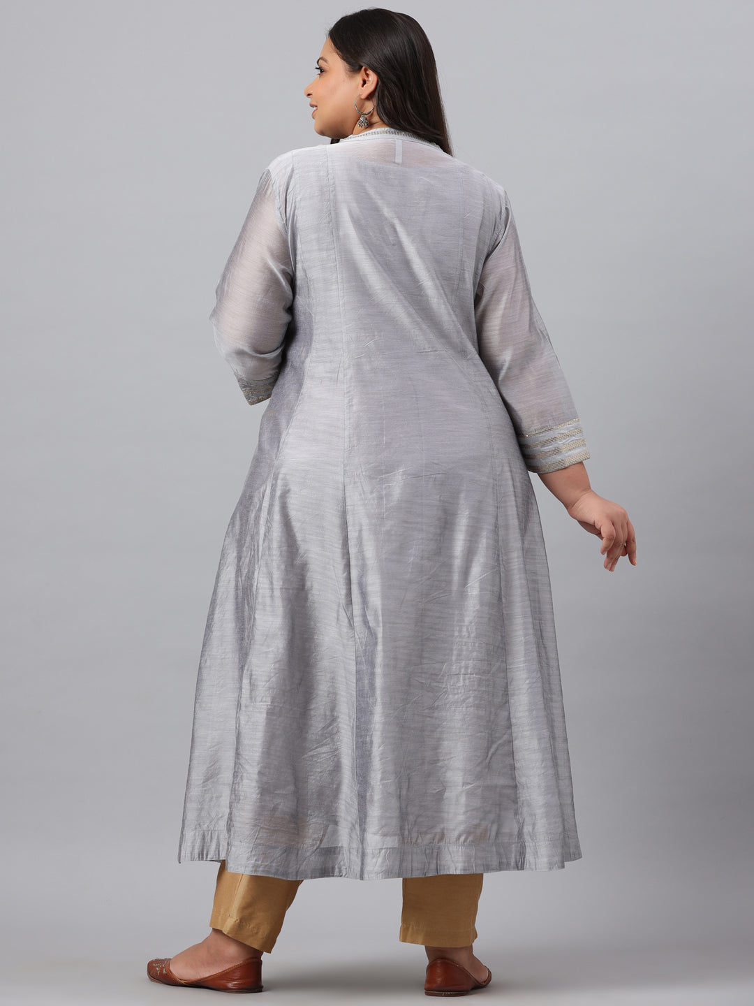 Grey Chanderi Silk Solid Anarkali Kurta with Inner