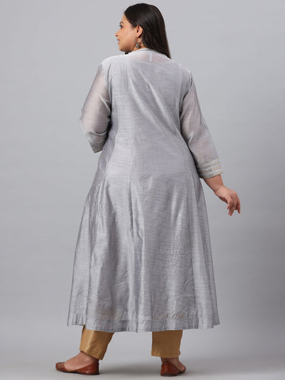 Grey Chanderi Silk Solid Anarkali Kurta with Inner