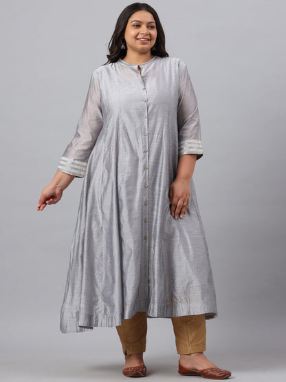 Grey Chanderi Silk Solid Anarkali Kurta with Inner