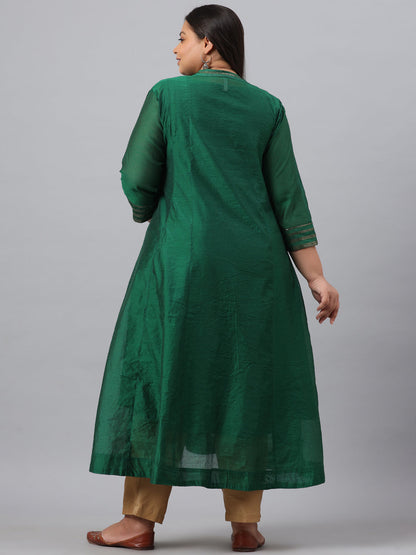 Jade green Chanderi Silk Solid Anarkali Kurta with Inner