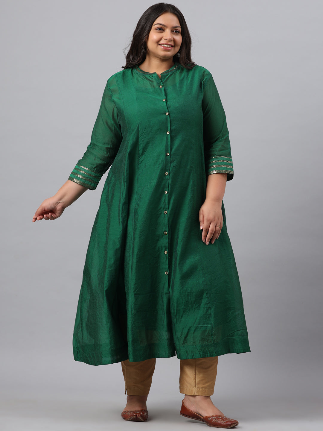 Jade green Chanderi Silk Solid Anarkali Kurta with Inner