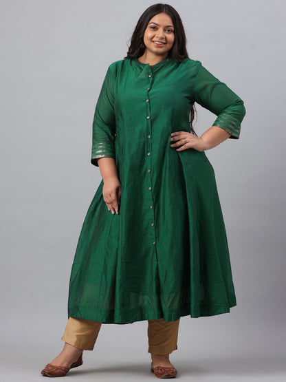 Jade green Chanderi Silk Solid Anarkali Kurta with Inner