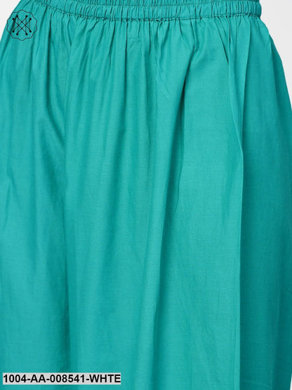 White Printed 3/4Th Sleeve Cotton Tops With Green Palazzo Set