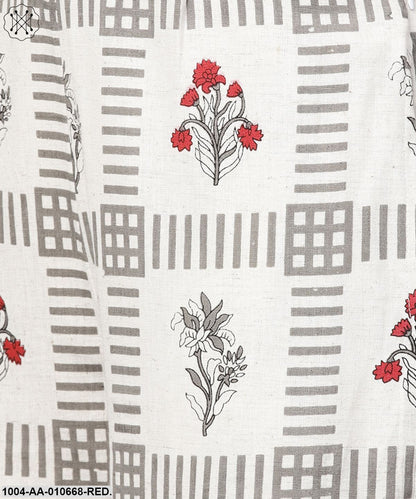 Red 3/4Th Sleeve Tops With Off White Printed Palazzo
