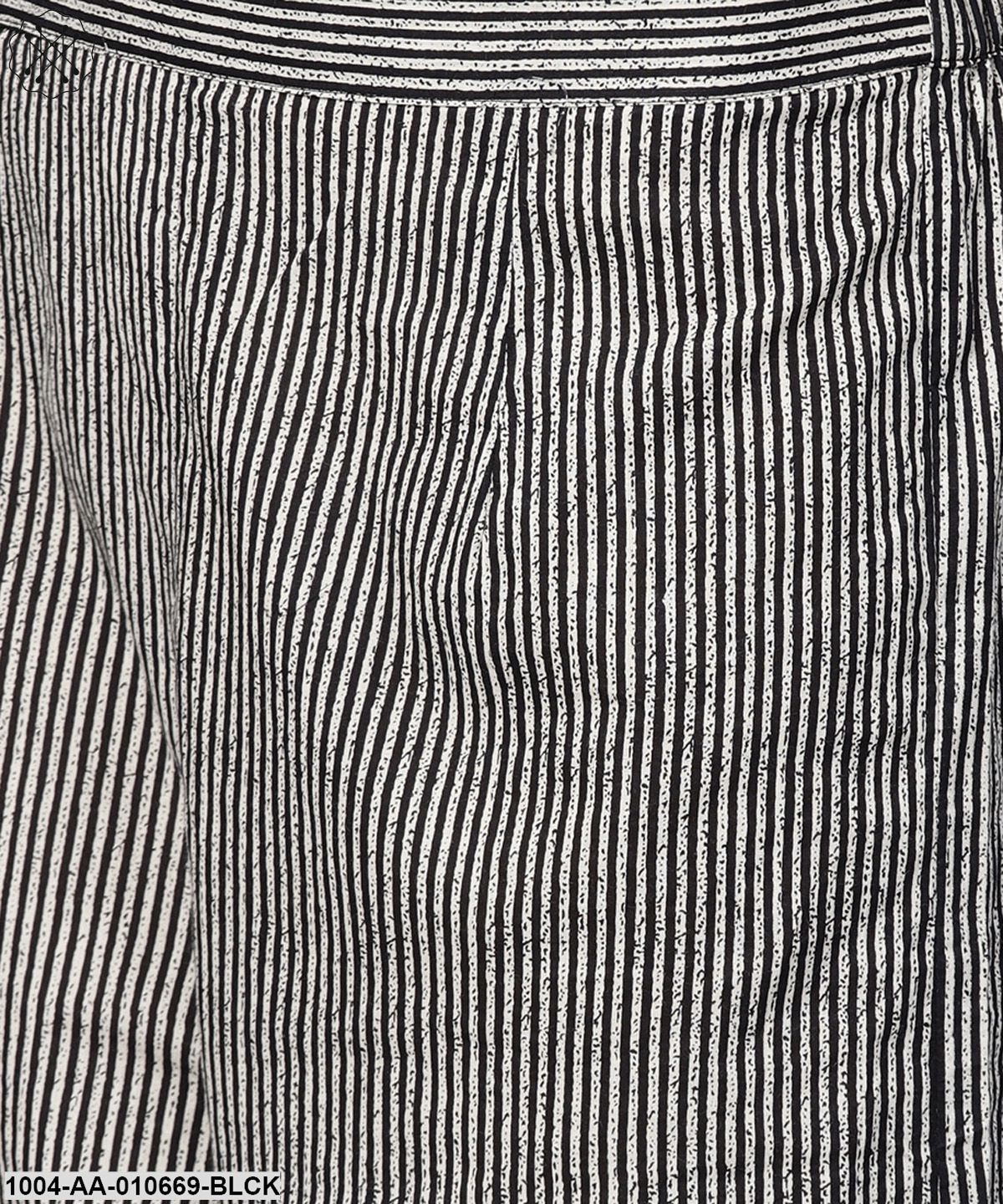 Black Striped Full Sleeve A-Line Top With Regular Fit Palazzo Set