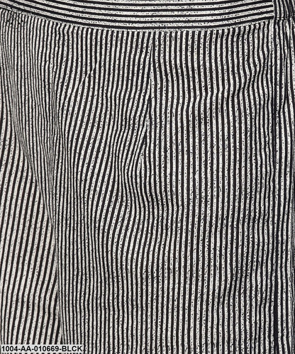 Black Striped Full Sleeve A-Line Top With Regular Fit Palazzo Set