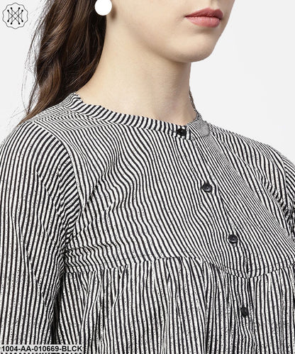 Black Striped Full Sleeve A-Line Top With Regular Fit Palazzo Set