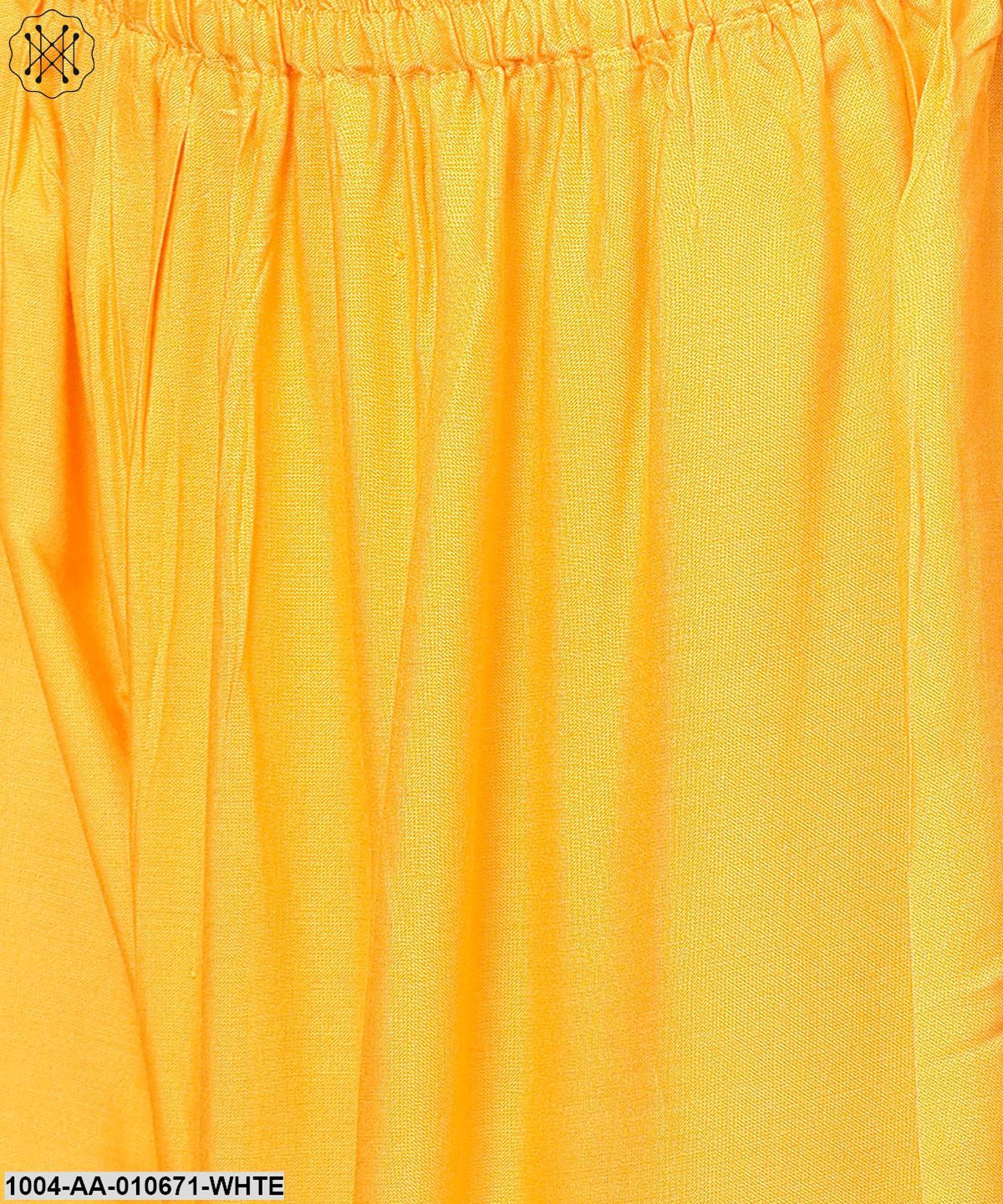 White Printed Half Sleeve Short Cotton Top With Yellow Regular Fit Palazzo